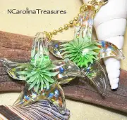 FIRE BURST GREEN STAR STARFISH GLASS CEILING FAN LIGHT SWITCH PULL LARGE PAIR