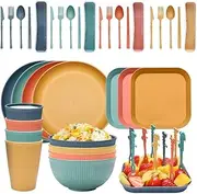 WDOPEN Wheat Straw Dinnerware Set, Unbreakable Dinnerware Set for 4, Microwave & Dishwasher Safe Dinnerware ,Lightweight & Unbreakable Reusable Dishes (Color)