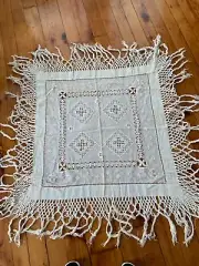 Vintage 30" SQUARE Linen tablecloth 10" FRINGE ROMANIA