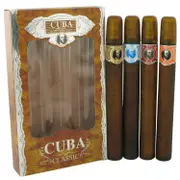 Cuba Gold by Fragluxe Gift Set -- Cuba Variety Set includes All Four 1.15 oz Sprays, Cuba Red, Cuba Blue, Cuba Gold and Cuba Orange for Men