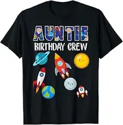 [X.Style] Auntie of The Birthday Astronaut Boy Girl Space Theme ds071 T-Shirt (2XL) Black