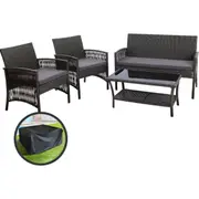 Outdoor Furniture Garden Rattan Patio Table Chairs Lounge Set - Black