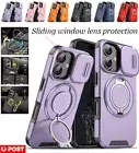 For iPhone 16e 15 14 13 12 Pro Max Case Ring Stand Sliding Lens Protect Cover