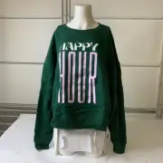 MAEVE Jordan Nickson Happy Hour Sweatshirt Women's Size 2XS Dark Green