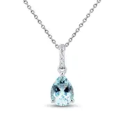 Pear-Shaped Faceted Aquamarine and Natural Diamond Accent Drop Pendant in 10K White Gold