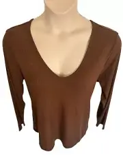 Old Navy Luxe Ribbed V Neck Size XL Stretchy Brown Long Sleeve Top NWT