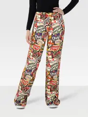 Mix Logo Print Wide Leg Trousers