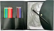 Leather sketchbook cover, artist sketch pad holder drawing book with pencil case, journal sketch draw painting artis gifts, art book drawing bag for 5.5" x 8.5", Black, Drawing Book Pencil