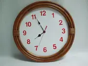 18" Quartz Wall Clock Triple Bamboo Wood Frame White & Red Dial Handmade in USA