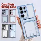 Card Slot Plating Clear Case Cover For Samsung Galaxy S21 S22 S23 Ultra A73 A53