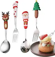 Maciun Christmas Dinnerware Set - Christmas Holiday Appetizer Utensils Stainless Steel Cutlery Set,4X Kitchen Stainless Steel Flatware Set, Christmas Utensils for Holiday Appetizer