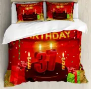 Colorful Duvet Cover Set with Pillow Shams Cake Balloons Artsy Print