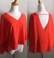 NWT ZARA Orange Cut Out Back Sleeve V Neck Flutter Batwing Shirt Womens sz Small