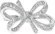 [HUASAI] Silver Bow Rings for Women Ribbon Ring Rhinestone Bow Knot Rings Engagement Rings Wedding Rings Valentine's Day Gift Jewelry Gifts for Teen Girls