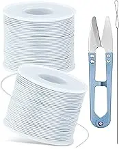 2 Rolls FIVEIZERO White Elastic Bracelet String Total 330 Feet,1mm,1.2mm,1.5mm Elastic Cord for Beading Stretchy String with Beading Needle for Bracelets, Sewing, Necklace, Jewelry Making and Crafts