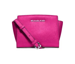 Coco 小舖 MICHAEL Michael Kors Selma Mini Messenger Bag 桃紅/銀色