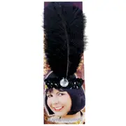 Black 1920s Flapper Sequin Headband with Feather - One Size