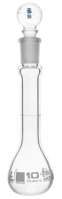 Eisco Labs 10ml Volumetric Flask with Glass Stopper, Class A - White Graduation