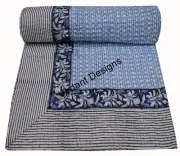 Indian Handmade Queen Cotton Kantha Quilt Throw Blanket Bedspread Throw Vintage