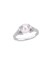Rina Limor Silver 0.02 ct. tw. Diamond 7-7.5mm Pearl Ring