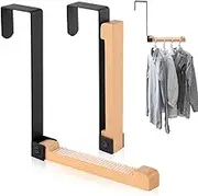 Caliee 2 Pack Over The Door Clothes Hanger Wood Door Hanger Hook Portable Multifunctional Over The Door Drying Rack Folding Clothes Hanger for Bedroom, Bathroom