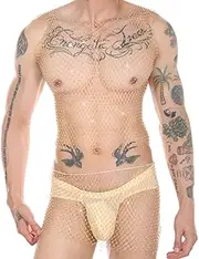 [GENEMEN] Mens Sexy Fishnet Underwear Tank Tops Sheer Vest with Rhinestone