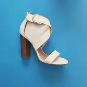 Charlotte Russe CARDI Retro Sandal Size 9 White Strappy Block Heel Buckle.
