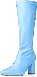 [Perphy] Go Go Boot Patent Leather Chunky Heels Knee High Boots for Women