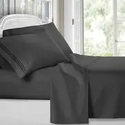 [Clara Clark] Premier 1800 Collection 5pc Bed Sheet Set - Split King Size, Charcoal Stone Gray