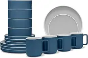 [Noritake] ColorTrio 16-Piece Set, STAX in Blue/Grey/White, Multicolor