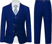 [YND] Boys 5 Piece Slim Fit Suit Set, Solid Formal Dresswear of Jacket Vest Pants Shirt and Tie