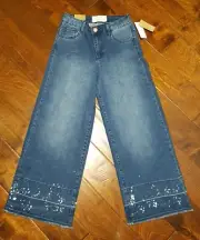 New Rachel Roy High Rise Fringe Trim Blue Denim Gaucho Pants Size 26 or 1 / 2