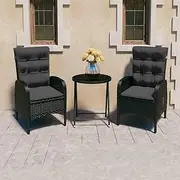 Patio Furniture Sets 3 Piece Garden Bistro Set Poly Rattan and Glass Black