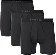 [32 DEGREES COOL] Men's Boxer Brief, Comfort Mesh, 3-Pack, Black, Large, Quick Dry Nylon with Anti-Odor, Black, Large