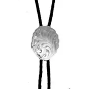 German Silver ENGRAVED SWIRLS BOLO TIE w/ Braided leatherette cord w/ metal tips