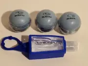 SUBARU AUTO CAR LOGO HAND SANITIZER IN HOLDER & 3 BALL LIP BALMS LOT/4 ITEMS