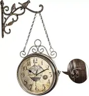 Wall Clock Large Iron Antique Hanging Clocks Double Sided Vintage Silent Quartz