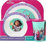 Disney Encanto Kids Tableware Set – 3 Piece Reusable PP Plate, Bowl & Cup for Children - Tumbler & Dinnerware Set for Mealtimes – for 24 Months & Up,Purple, Green, Pink