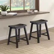 Finnian Saddle Solid Wood Table Height Bar Stool Set of 2 - Saddle Kitchen Stool