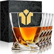 Twist Whiskey Glasses Set of 4, Crystal Lowball Rock Glasses with Gift Box, 10 oz Old Fashioned Tumblers for Bourbon,Scotch,Cocktail Whisky (Classic 1)