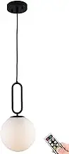KEFA Not Hardwired Battery Operated Pendant Light Fixture, Mid Century Modern No Wire Globe Hanging Pendant Lighting with Remote & Dimmable Bulb, for Kitchen Island Living Room Bedroom Bar Dining(Blac