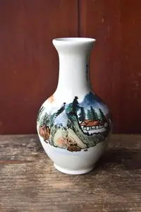 在飛比找Yahoo!奇摩拍賣優惠-【大和舊貨】早期 中藝陶瓷  山水 人物 房子 漁夫 花瓶 