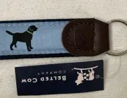 Dog Belted Cow Key Fob Canvas Leather Labrador Retriever Blue Made in USA NWT