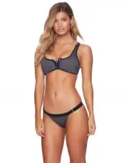 Beach Bunny Presley Bralette Bra Top & Skimpy Bikini Bottom Set Grey Size Medium