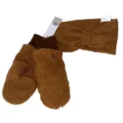 NWT bp Nordstrom Women’s Gloves and Mitten Set Brown Fuzzy One Size NWT