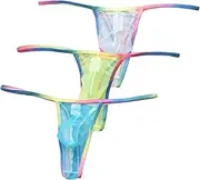 [4UFIT] Men's See Through Mesh Thong Underwear Low Rise Sexy G-String Panties Bulge Pouch T-Back Thongs