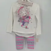 Catherine Malandrino Outfit Set Top Legging Headband Girl Small 5/6 White Pink