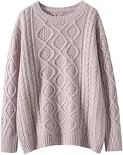 [Generic] Women's Cashmere Sweater Thick O-Neck Knit Sweater Vintage Style Long Sleeve Pullover Knitwear Jumper