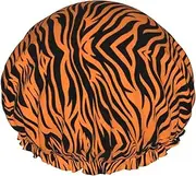 Tiger Stripes Orange Pattern Print Shower Cap For Women Men Reusable Lightweight Soft Bath Hair Cap With Elastic Band