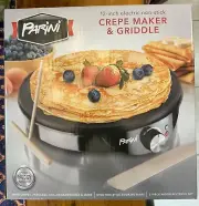 Parini 12” Electric Non-Stick Crepe Maker Griddle Blintzes Pancakes Wooden tools